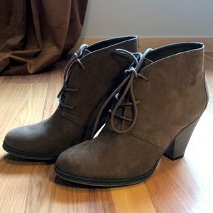 Super cute suede ankle booties. Lace up with 3 inch heel.